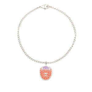 CHANEL Silver Straw Logo Charm Bracelet
